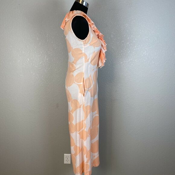 Evelyn Pearson Vintage 60s Ruffle Front Lounge Jumpsuit Size S Peach Wide Leg - Picture 8 of 10